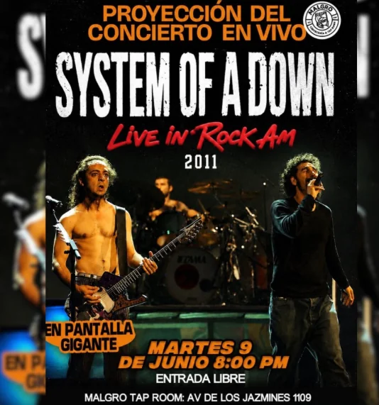 Flyer de Proyección concierto system of a Down 2011