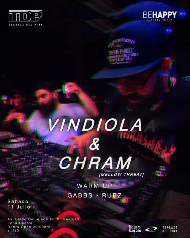 Flyer de TDP x BAJA LOCALS VINDIOLA Y CHRAM