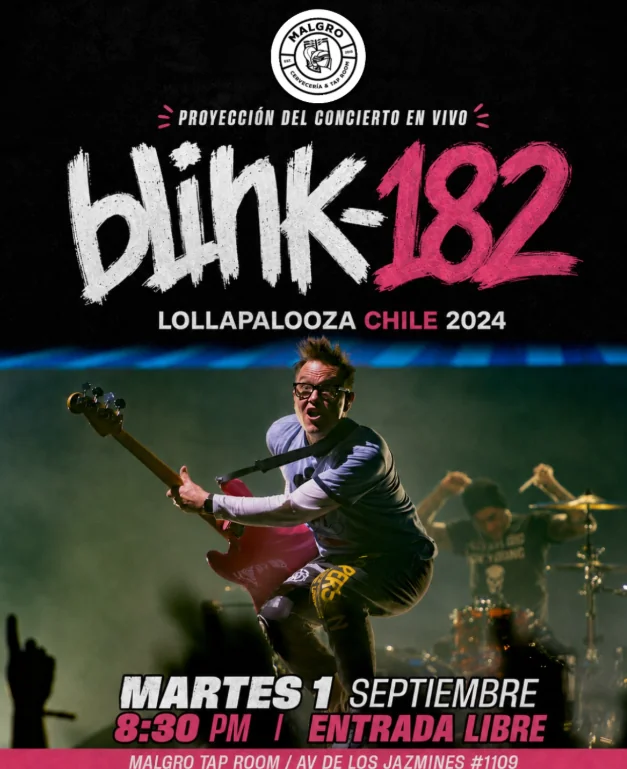 Flyer de Blink 182 Loolapaloza chile 2024
