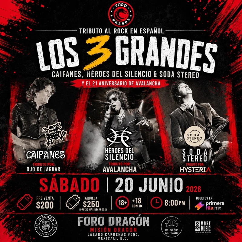 Flyer de LOS 3 GRANDES DEL ROCK EN ESPAÑOL TRIBUTO