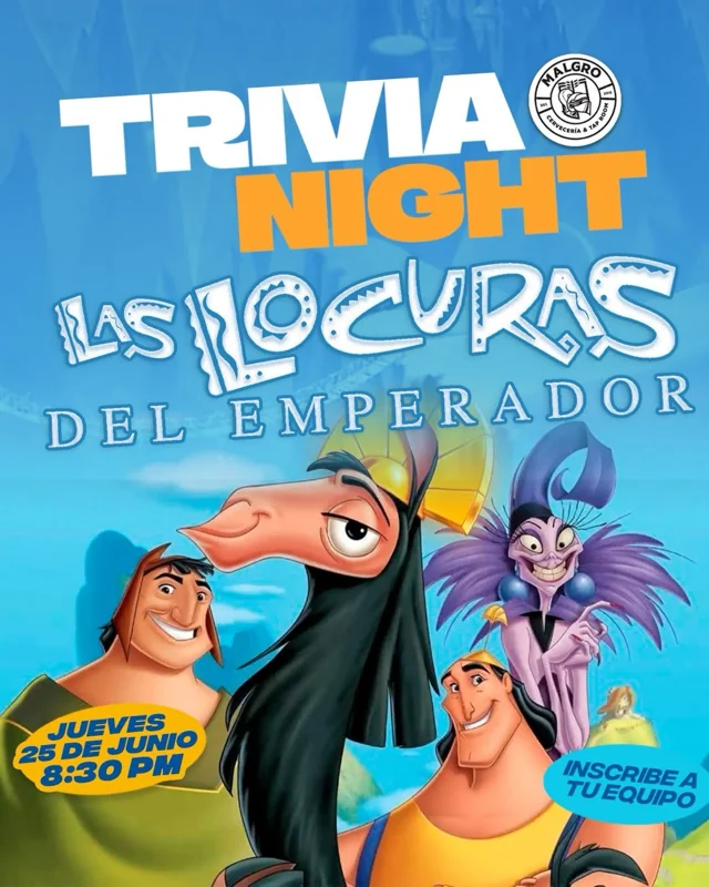 Flyer de Trivia night: Las locuras del emperador
