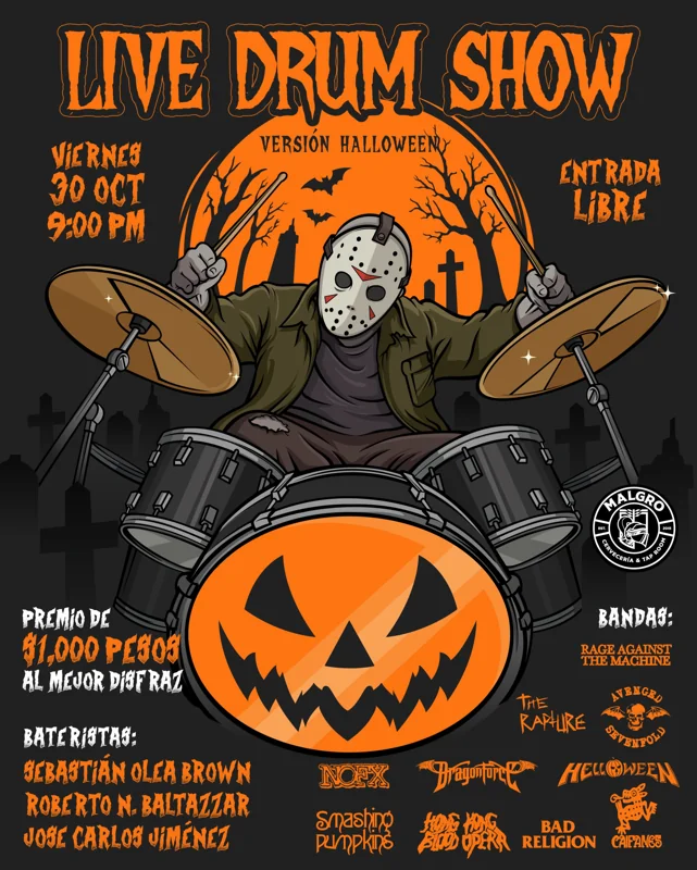 Flyer de Live Drum Show - Versión Halloween