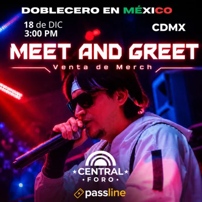 Flyer de MEET AND GREET CON DOBLECERO