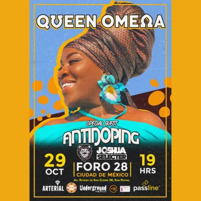 Flyer de Queen Omega y Antidoping