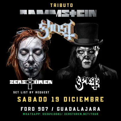 Flyer de Tributo a Rammstein y Ghost con Zerstören y Genesis