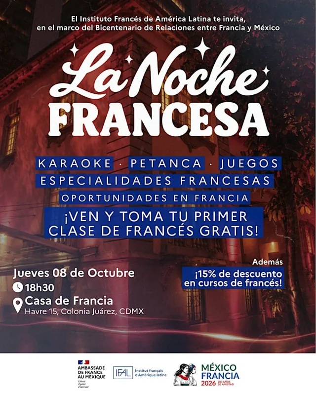 Flyer de Noche Francesa - Puertas abiertas IFAL