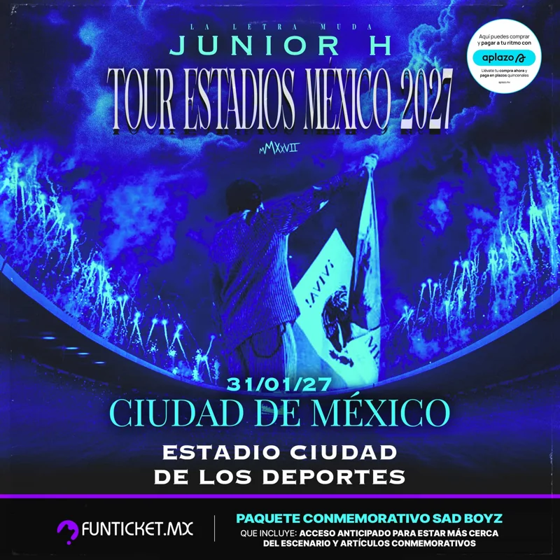 Flyer de Junior H TOUR ESTADIOS MÉXICO 2027