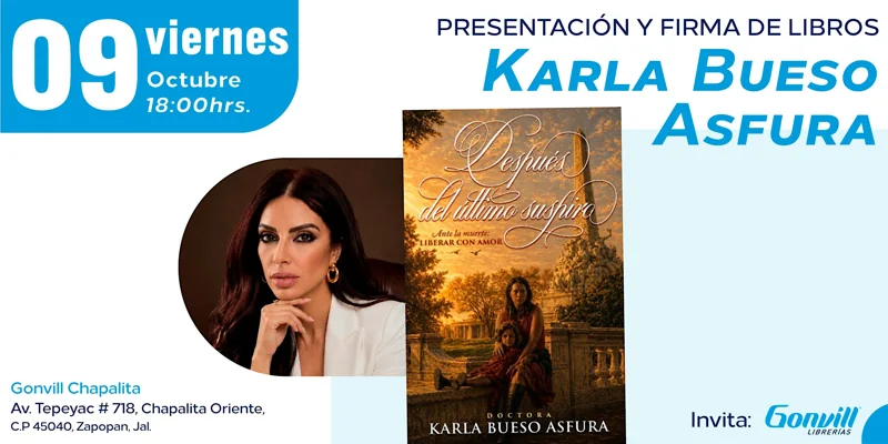 Flyer de Presentación y firma del libro “Después del último suspiro", de Karla Bueso