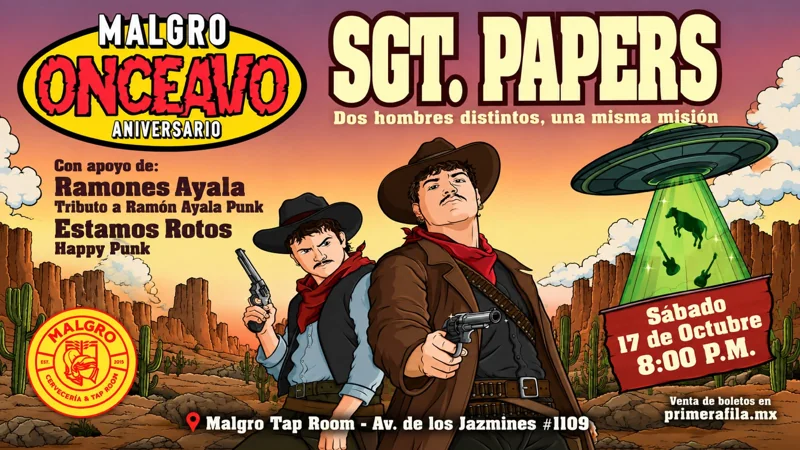 Flyer de Sgt. Papers - Malgro Onceavo Aniversario