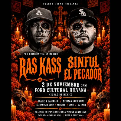 Flyer de RAS KASS + SINFUL EL PECADOR + INVITADOS ESPECIALES