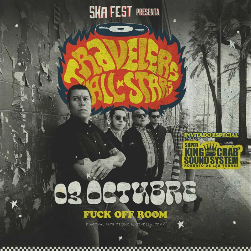 Flyer de Pre Fiesta del SKA FEST con Travelers All Stars
