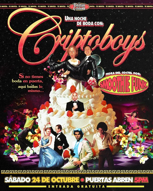 Flyer de Noche de Boda: Criptos Boys + Smoothie Funk