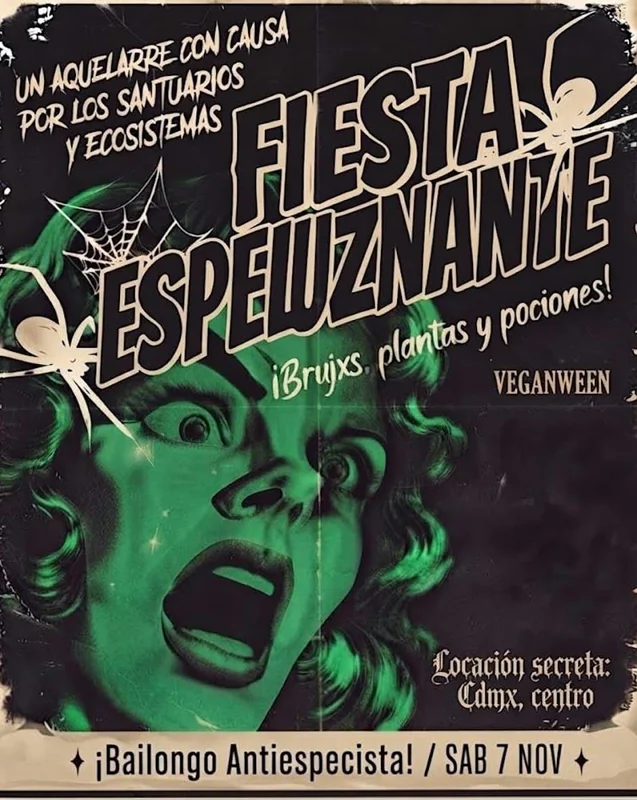 Flyer de Fiesta Espeluznante por Rebelión y baile / Aventurerxs come plantas