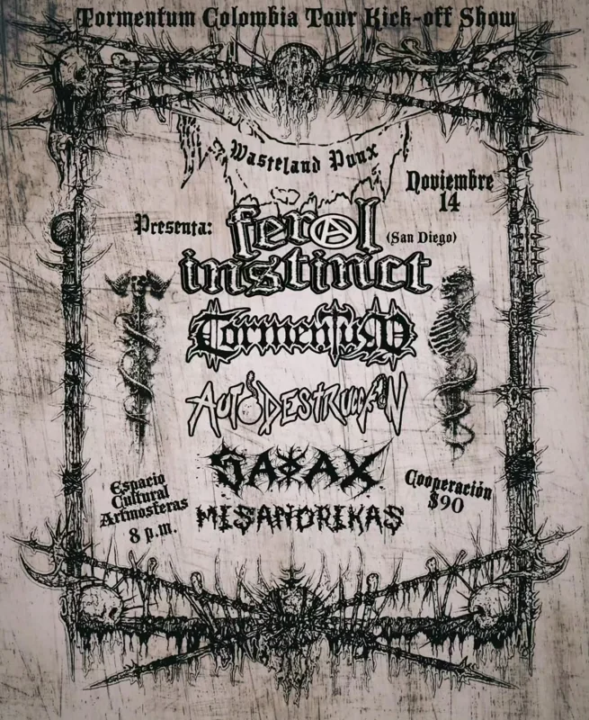 Flyer de Tormentum Colombia Tour Kick-off Show: Wastland Punx