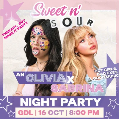 Flyer de SWEET N SOUR - Olivia Rodrigo & Sabrina Carpenter Party