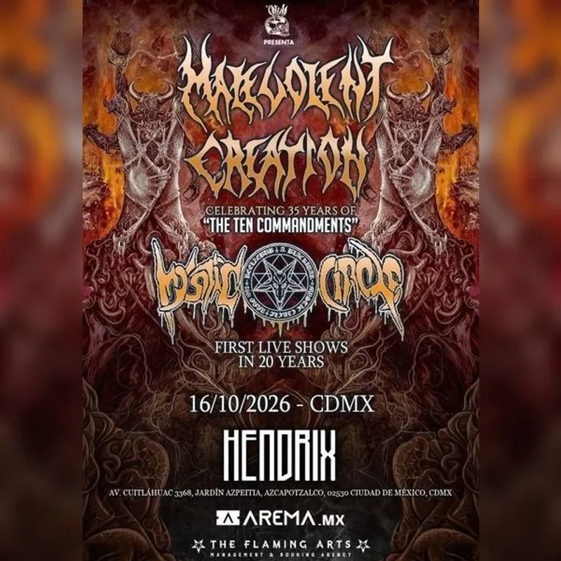 Flyer de Malevolent Creation + Mystic Circle 