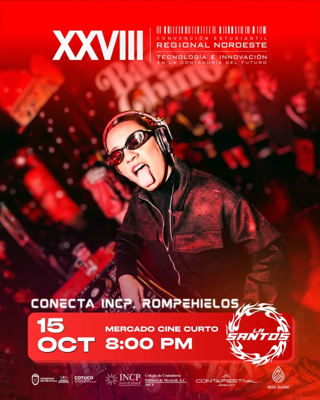 Flyer de XXVIII Convención Estudiantil Regional Noroeste - Noche de Bienvenida con DJ La Santos