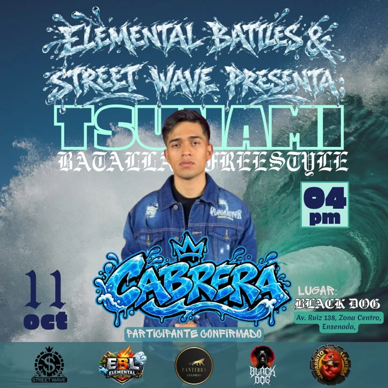 Flyer de Elemental Battles & Street Wave presenta Tsunami - Batalla Freestyle
