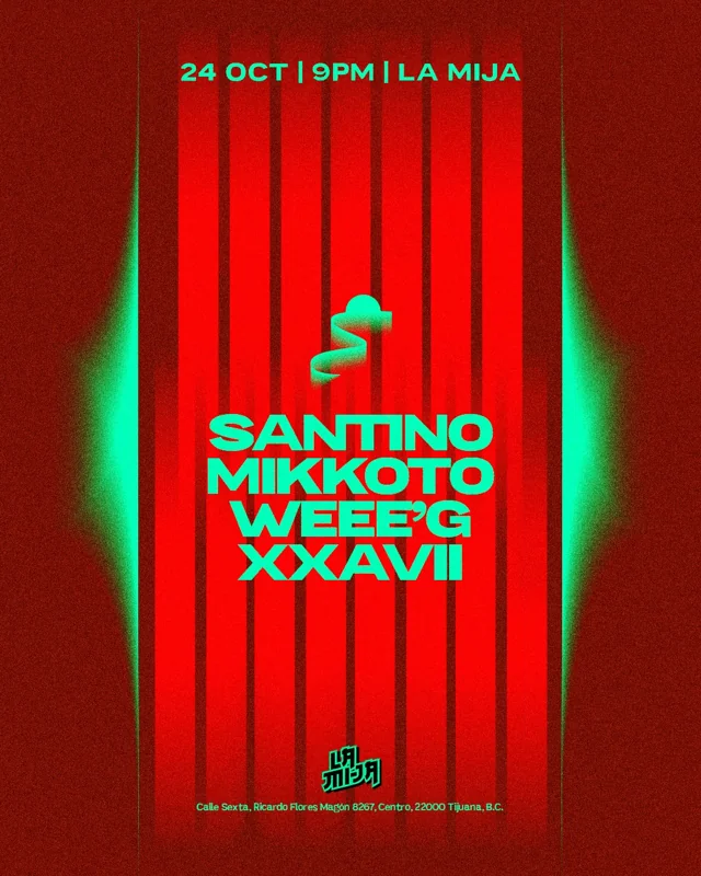 Flyer de LA DUNA SE MUEVE: SANTINO · MIKKOTO · WEEE'G · XXAVII