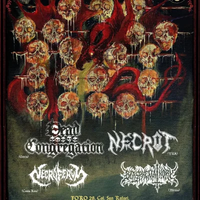 Flyer de Dead Congregation/Necrot/Necroferum/Blasphemathory