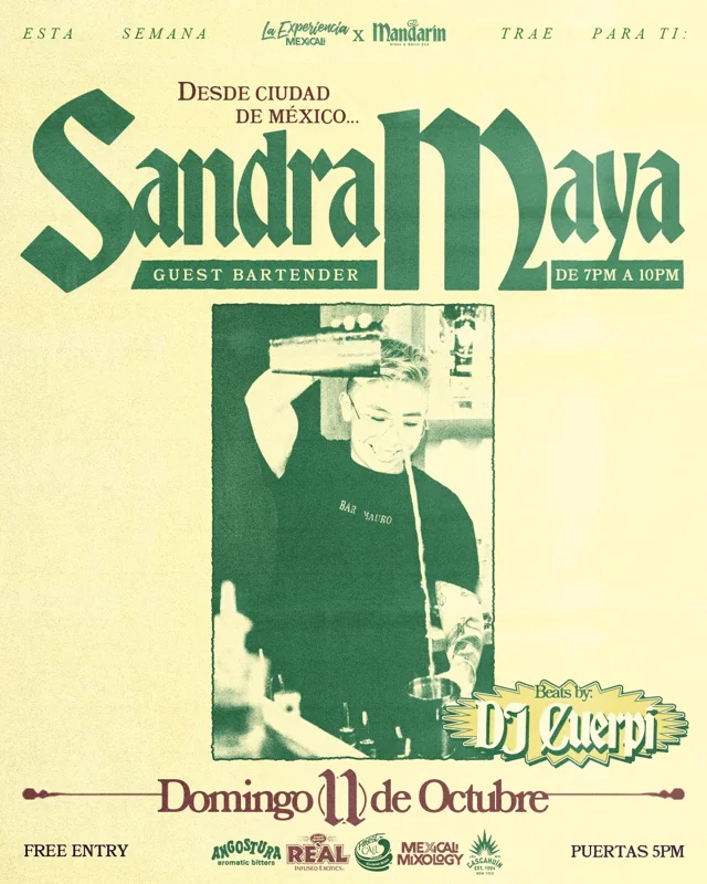 Flyer de Sandra Maya Guest Bartender 
