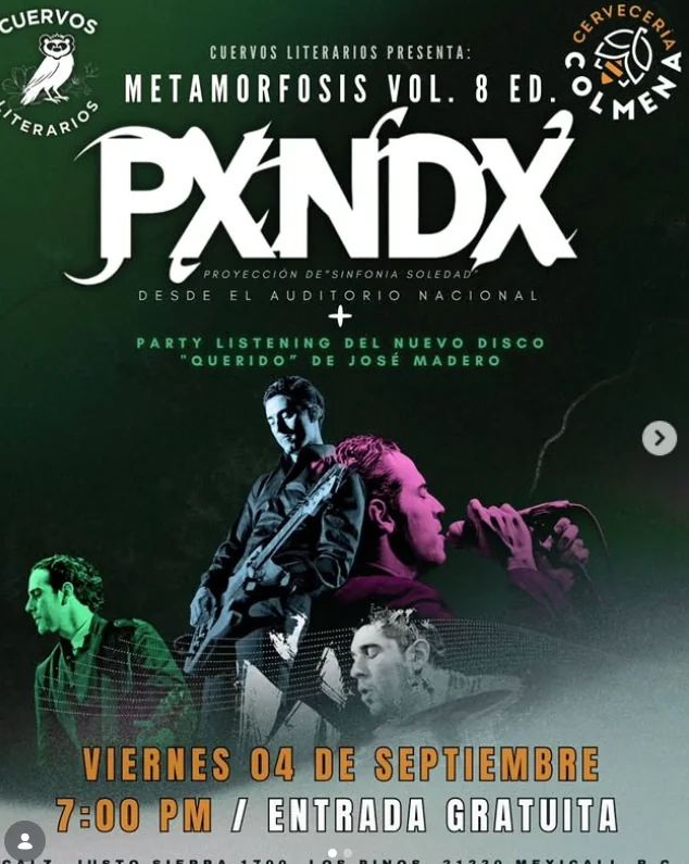 Flyer de Cuervos literarios presenta; PXNDX proyeccion