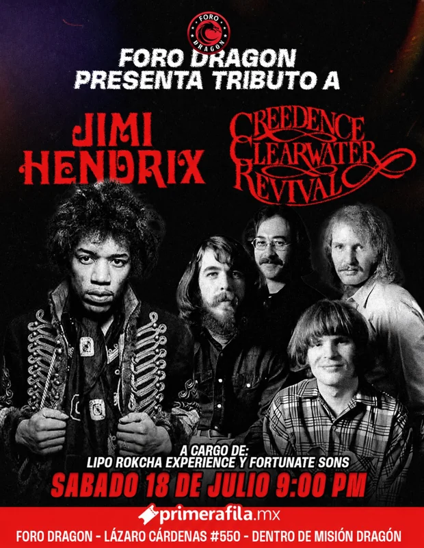Flyer de Tributo a Jimi Hendrix y Creedence Clearwater Revival