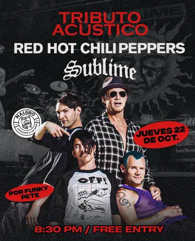 Flyer de Tributo acústico a RED HOT CHILI PEPPERS & SUBLIME, por Funky Pete