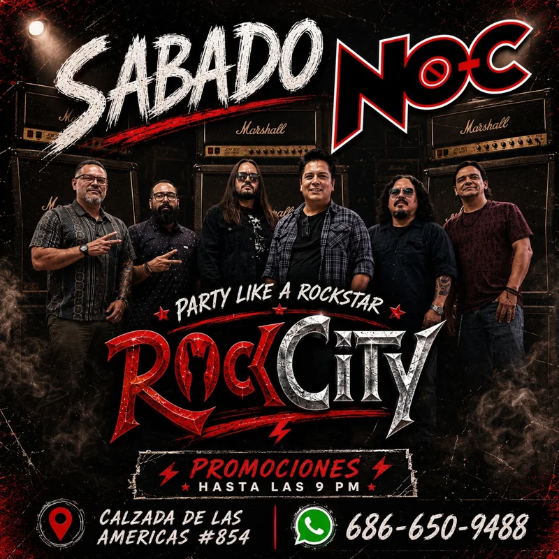 Flyer de Fiesta de Rock en RockCity con NO-C en vivo