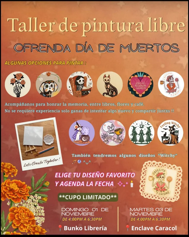 Flyer de Taller de pintura libre - Ofrenda Día de Muertos