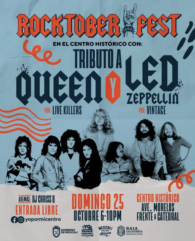 Flyer de Rocktober Fest - Tributo a Queen y Led Zeppelin