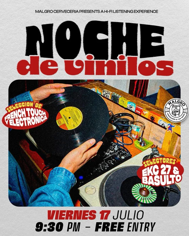 Flyer de Noche Hi-Fi con Vinilo