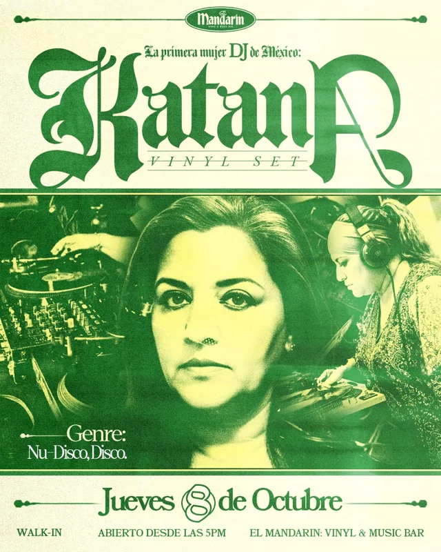 Flyer de Leyendas de la Industria: Katana México y Sandra Maya