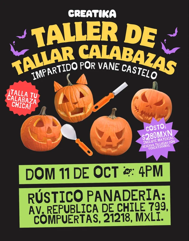 Flyer de Taller de tallado de Calabazas