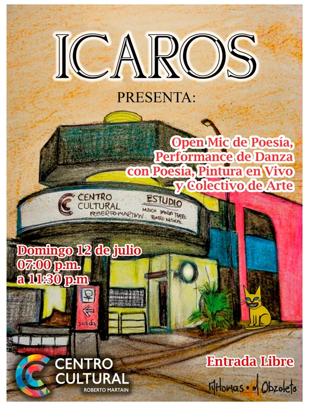 Flyer de El vuelo de Icaros - Open Mic de Poesía y Performance