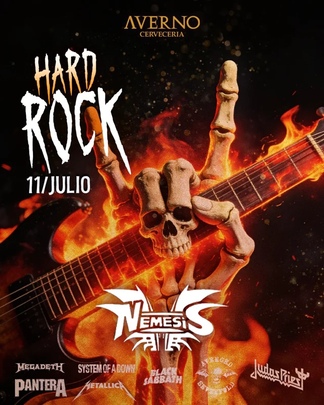Flyer de Hard Rock en Averno - Nemesis en vivo