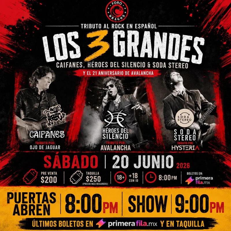 Flyer de Los 3 Grandes del Rock en Español